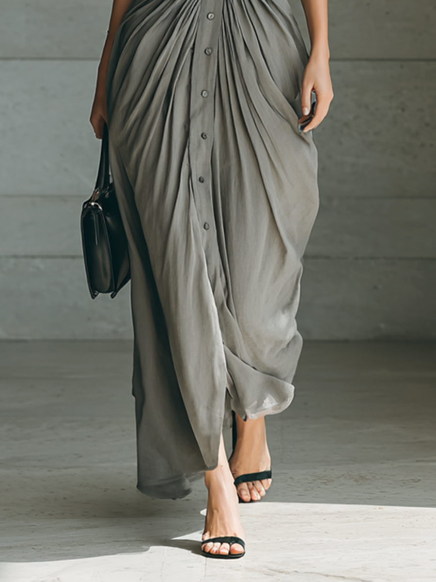 Margery | Belted Pleated Maxi Shirt Dress