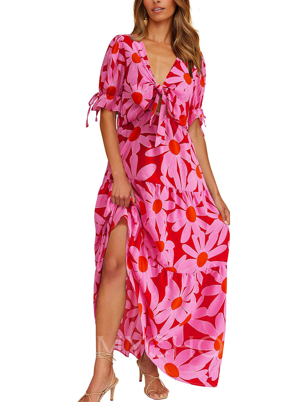 Floral Beach Dress with Short Sleeves