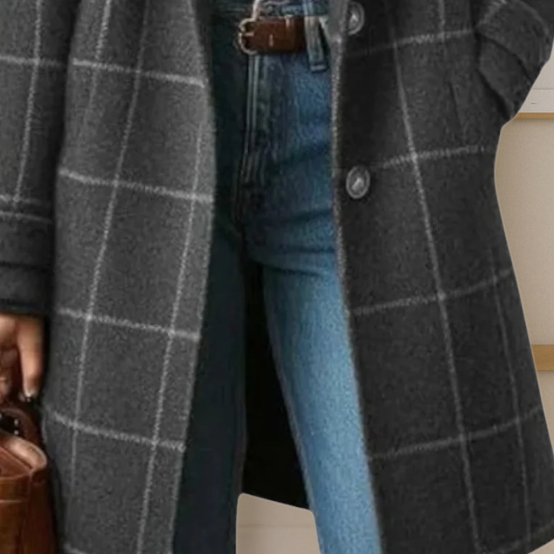 Chelsey | Long Tweed Plaid Coat