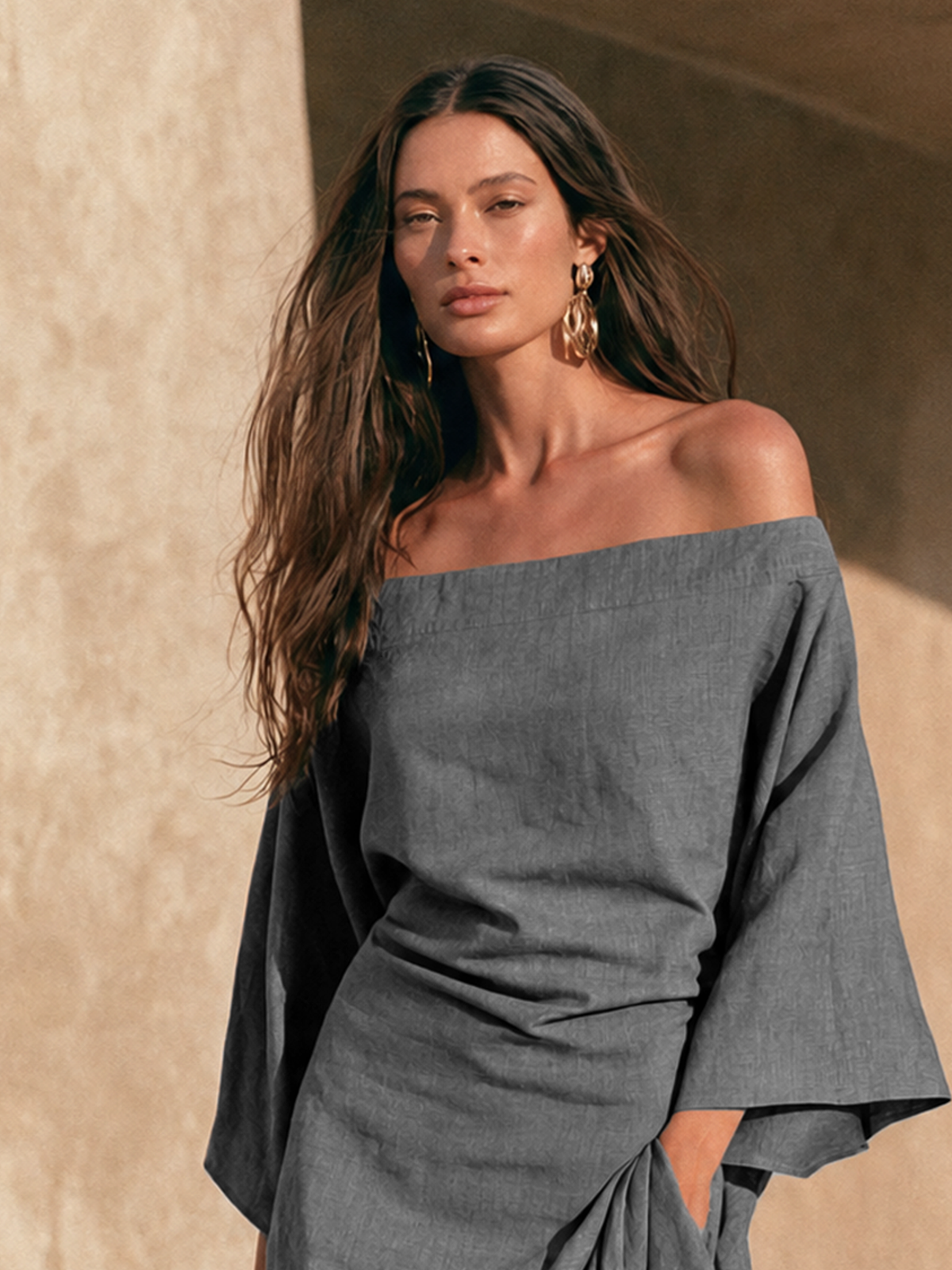 Edwina | Off-Shoulder Ruffle Hem Maxi Dress