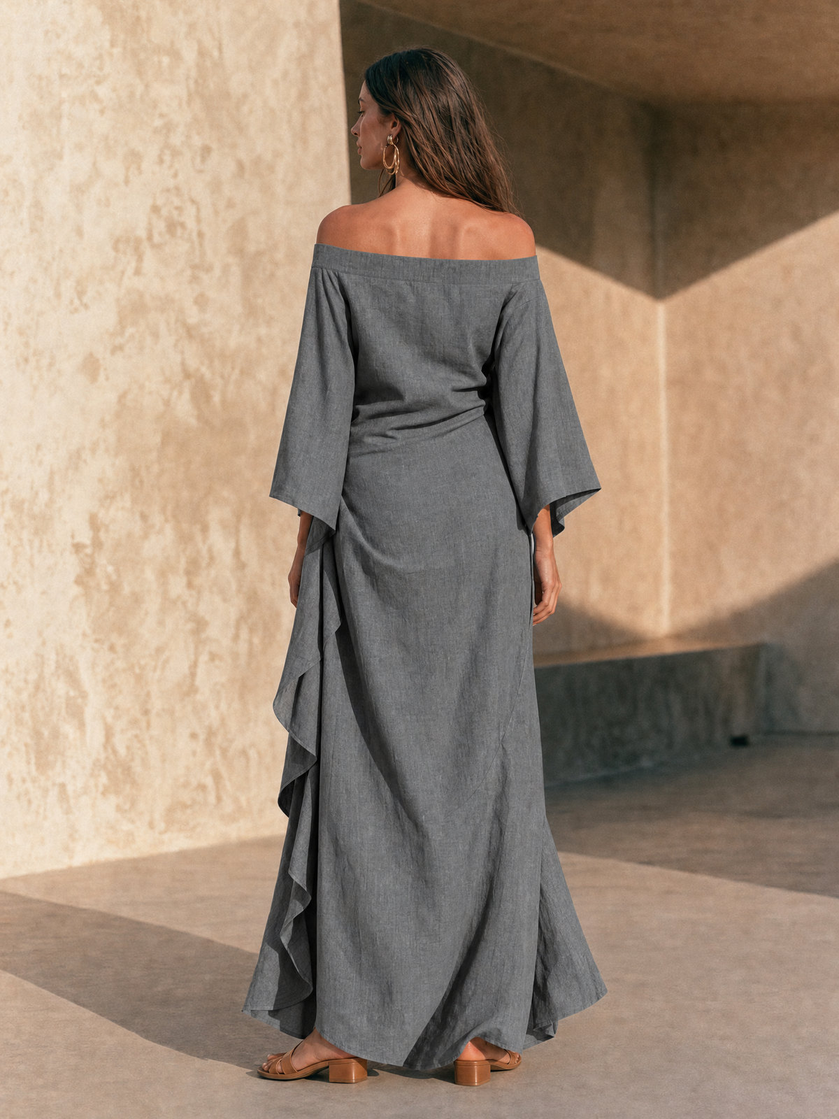 Edwina | Off-Shoulder Ruffle Hem Maxi Dress