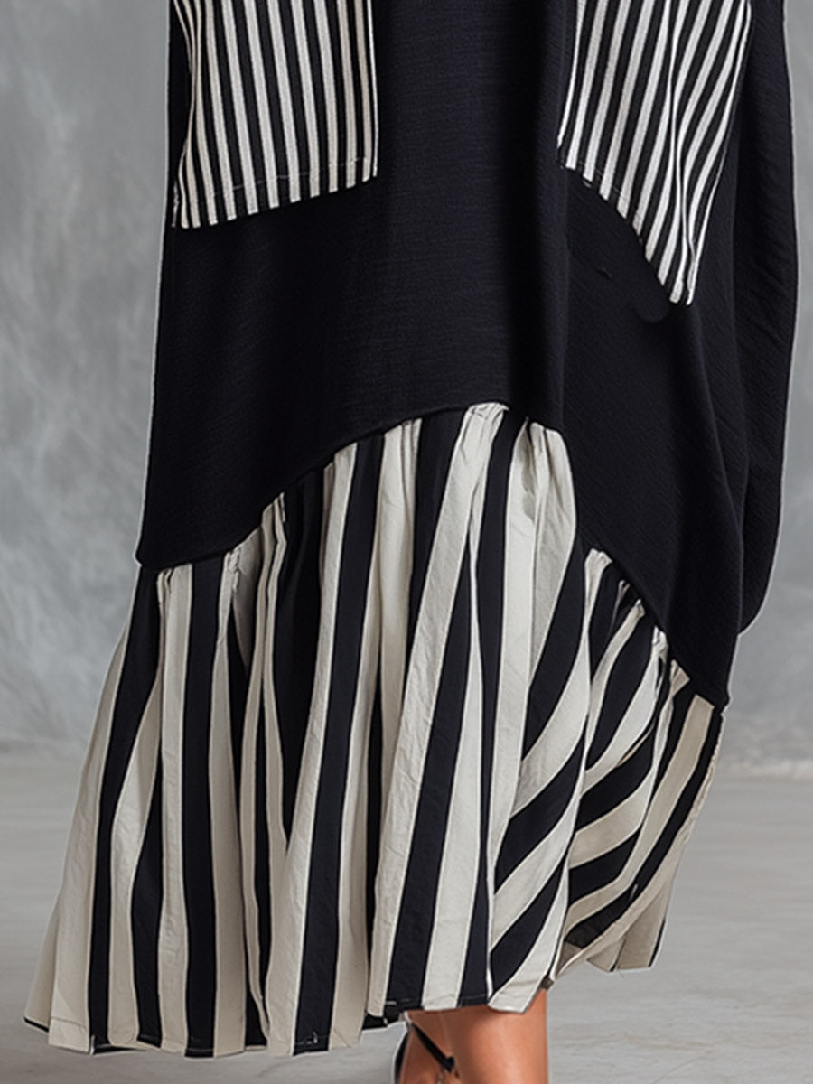 Stefania | Oversized Patchwork Stripe Maxi Dress
