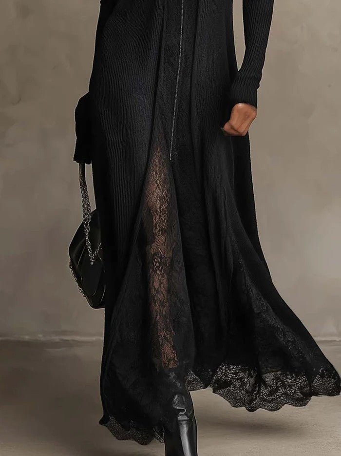 Orla | Ribbed Knit Lace Maxi Dress