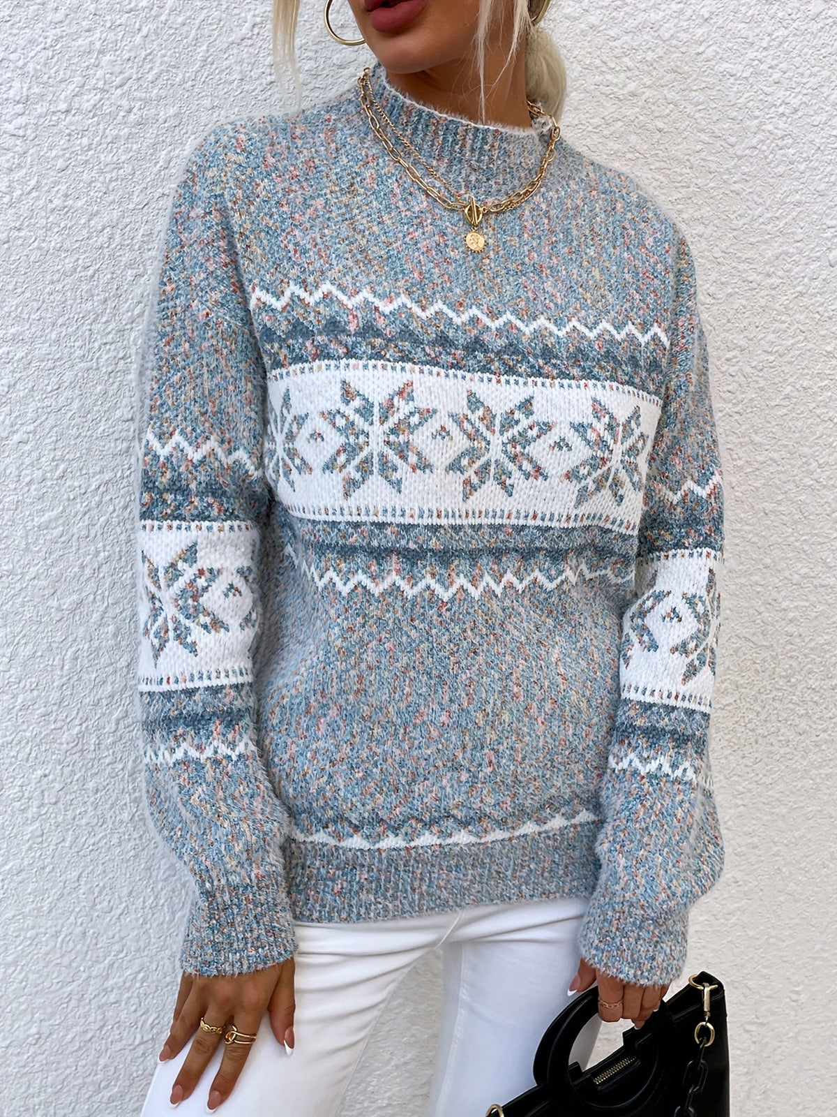 Ramona | Cozy Snowflake Mock-Neck Sweater