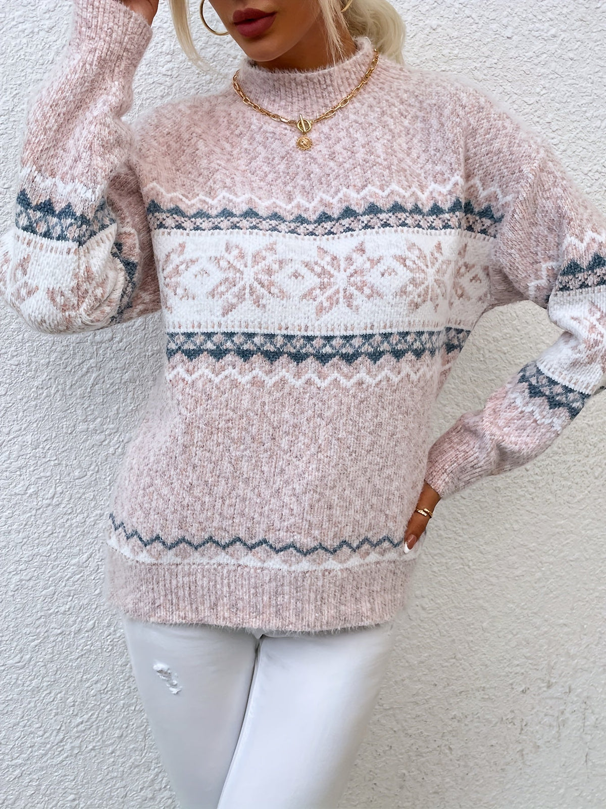 Ramona | Cozy Snowflake Mock-Neck Sweater