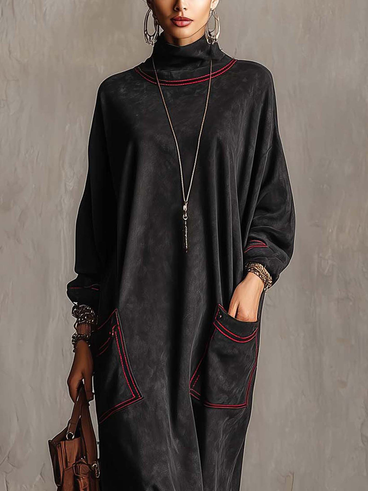Cynthia | Contrast-Stitch Faux Suede Maxi Dress