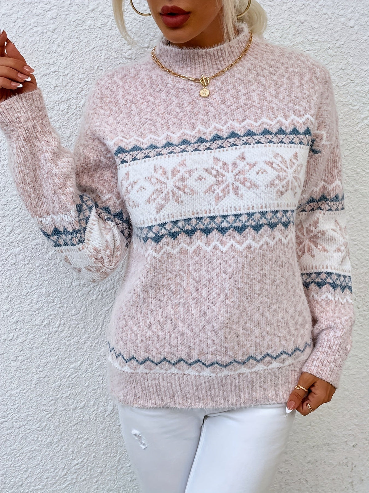 Ramona | Cozy Snowflake Mock-Neck Sweater