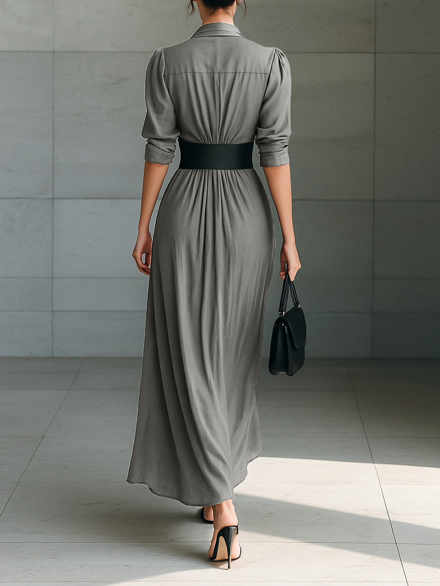 Margery | Belted Pleated Maxi Shirt Dress