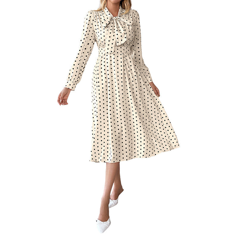 Clara | Polka Dot Bow-Neck Midi Dress