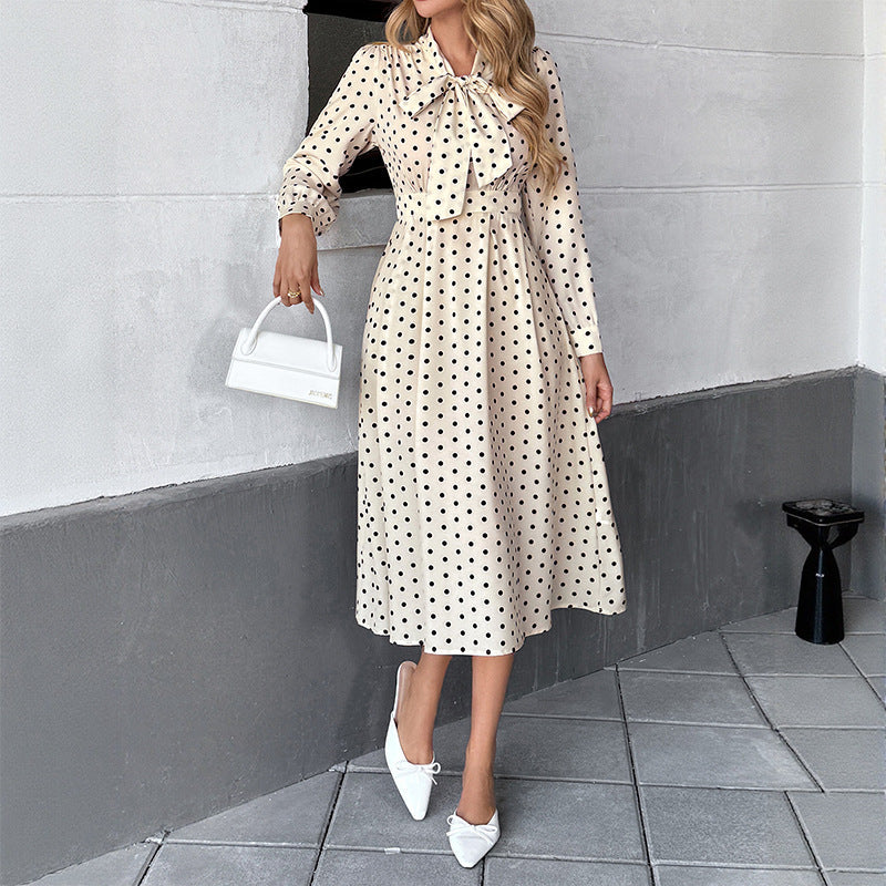 Clara | Polka Dot Bow-Neck Midi Dress