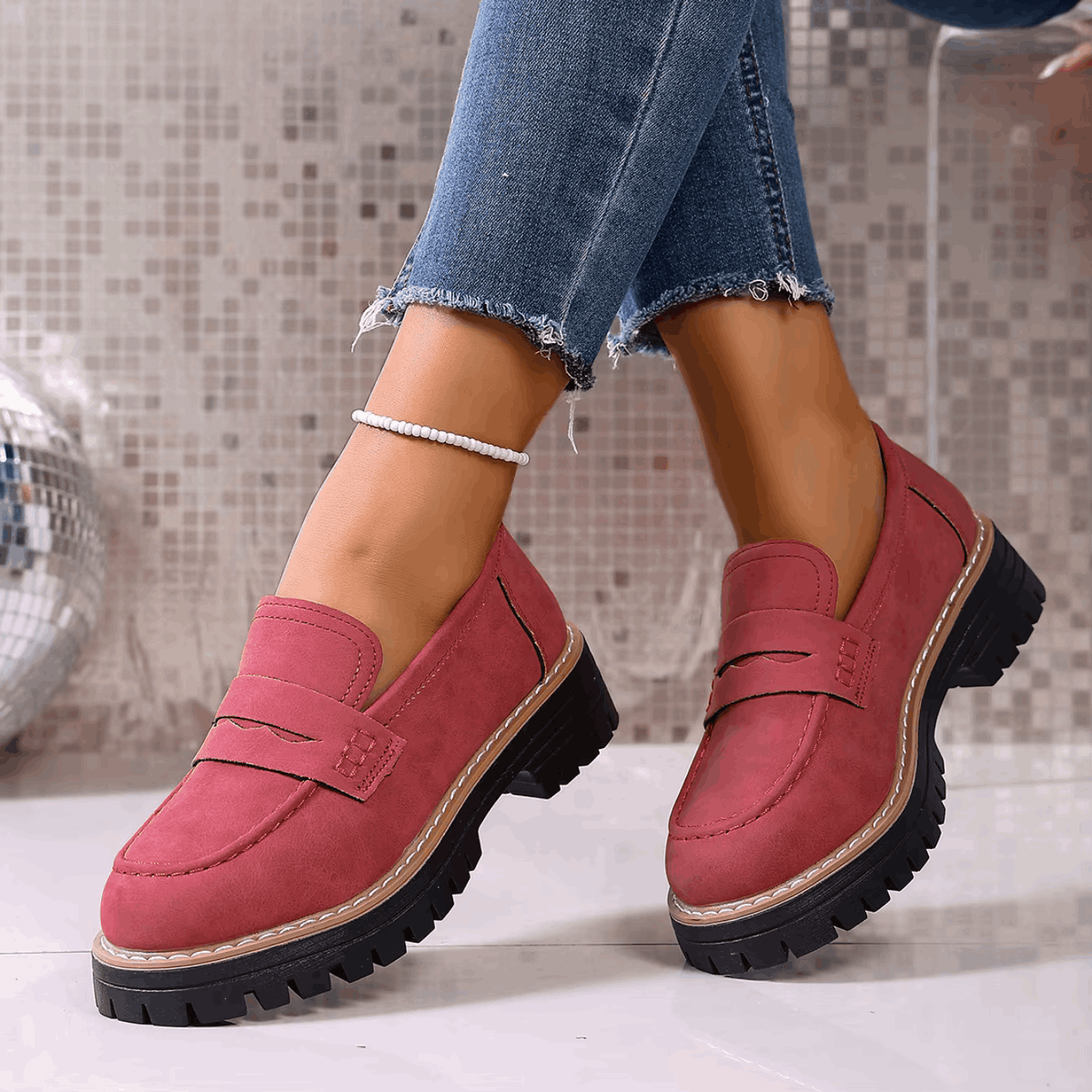 Elsa | Suede-Look Lug Sole Loafers