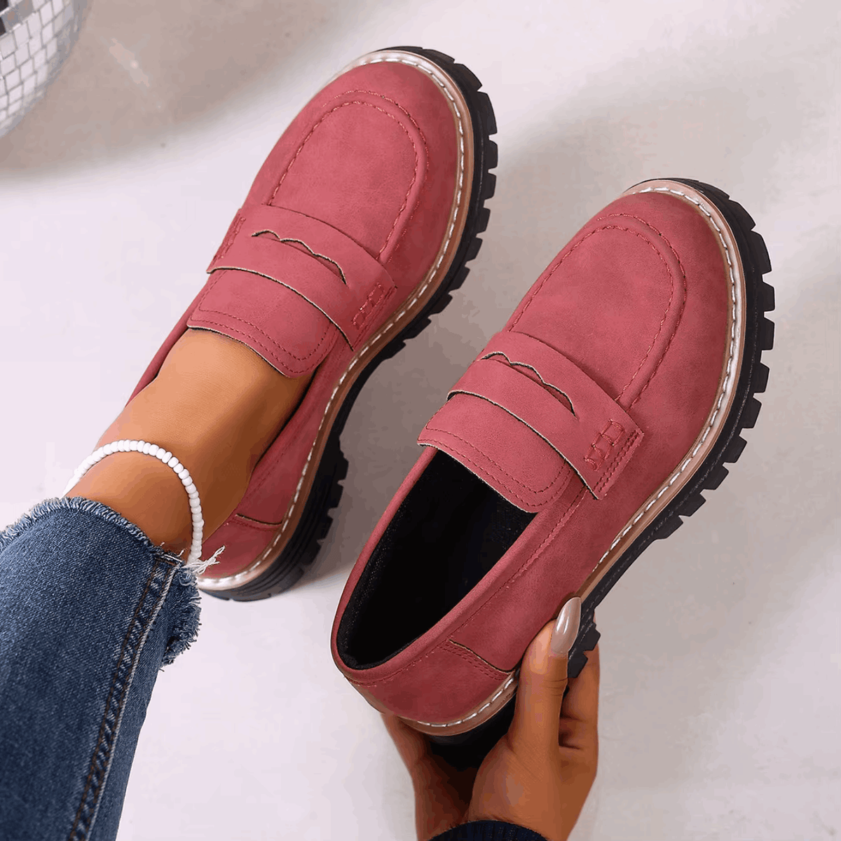 Elsa | Suede-Look Lug Sole Loafers