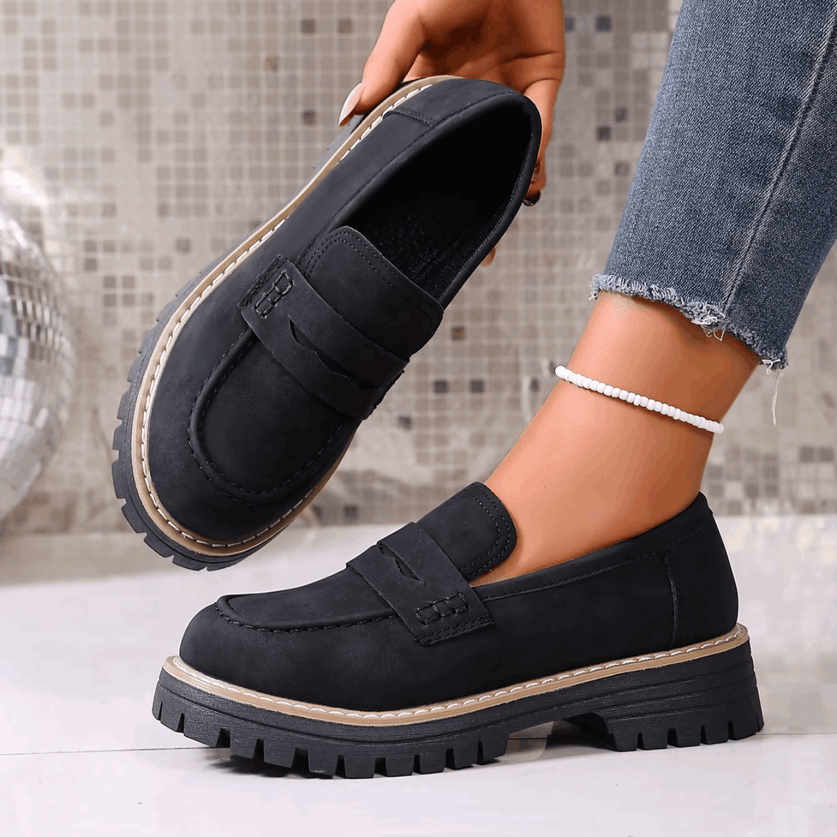 Elsa | Suede-Look Lug Sole Loafers