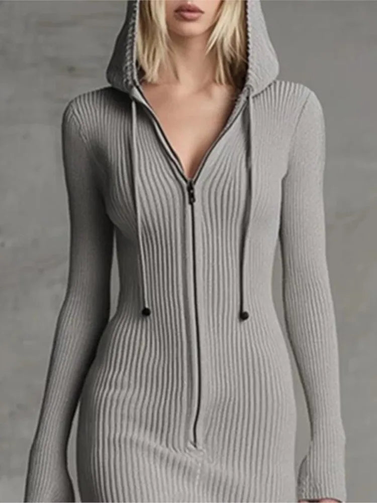 Sierra | Hooded Ribbed Knit Dress