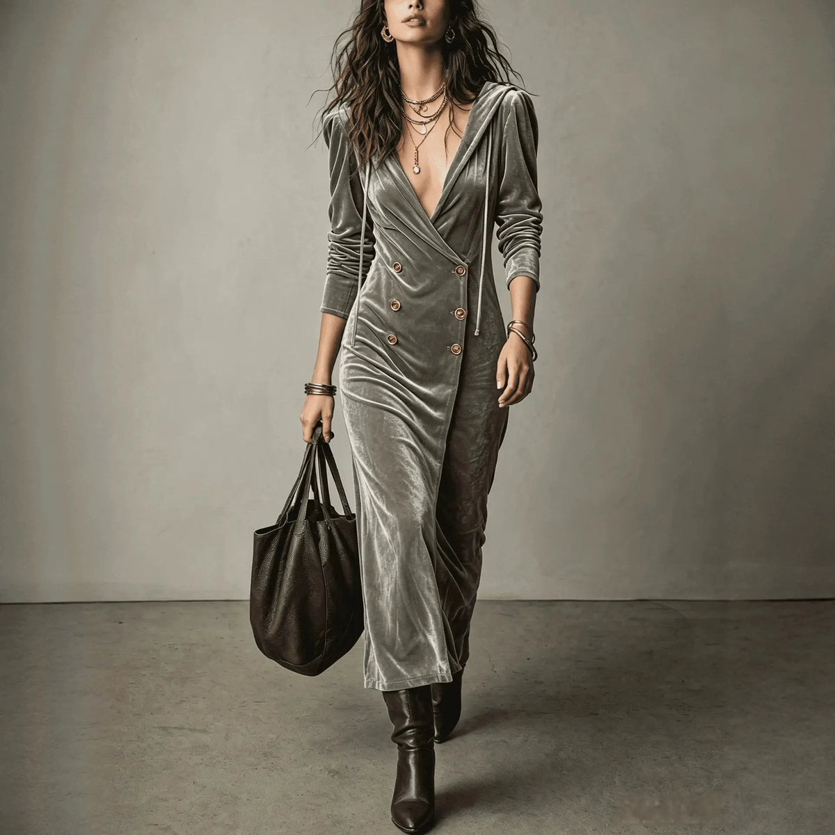 Alexandra | Velvet Hooded Midi Dress