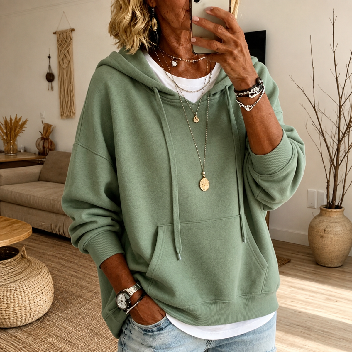 Amandine | Sage Green Oversized Hooded Sweater