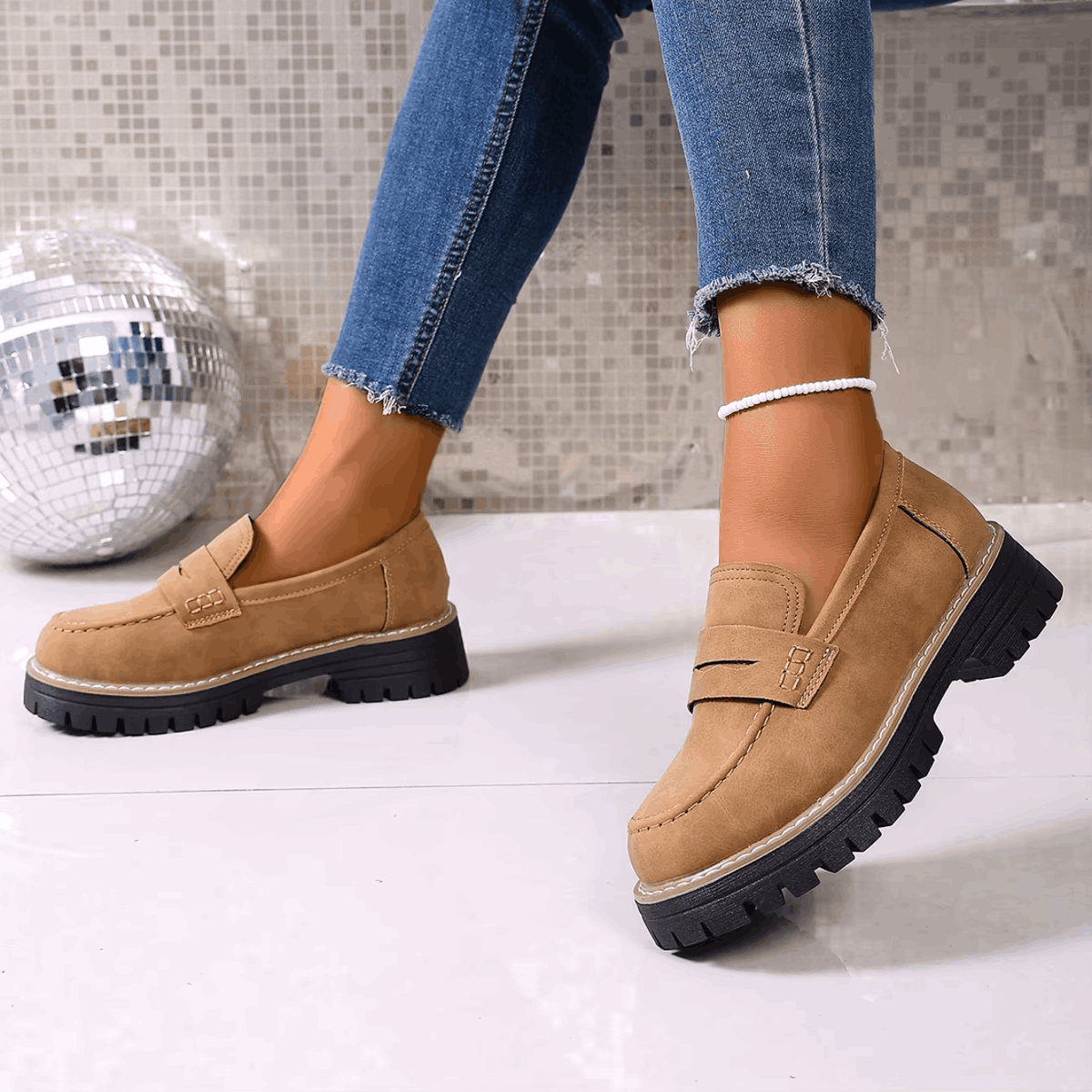 Elsa | Suede-Look Lug Sole Loafers