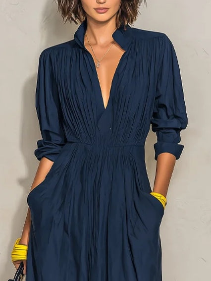 Nesta | Pleated V-Neck Maxi Dress
