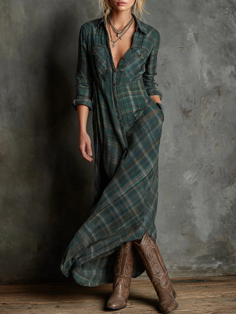 Prudence | Checked Maxi Shirt Dress
