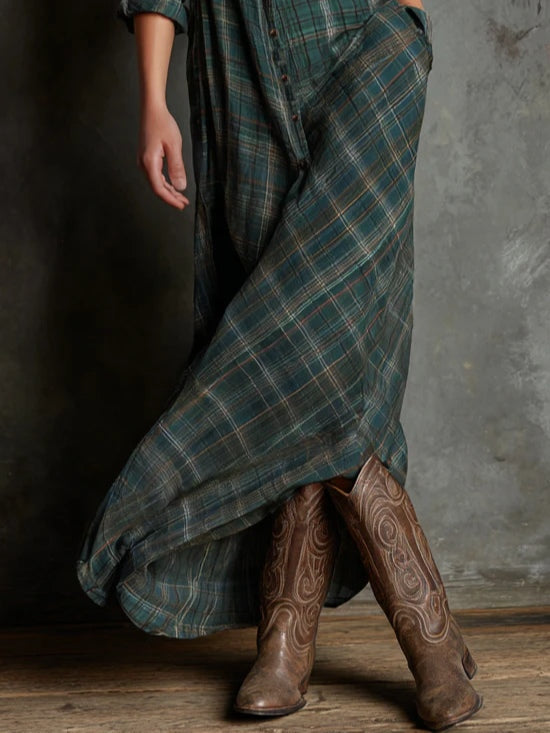 Prudence | Checked Maxi Shirt Dress