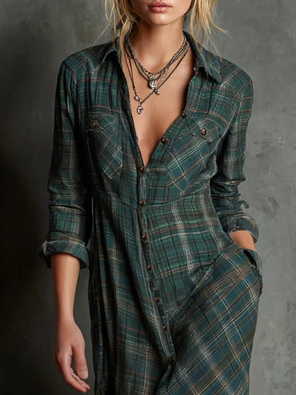 Prudence | Checked Maxi Shirt Dress