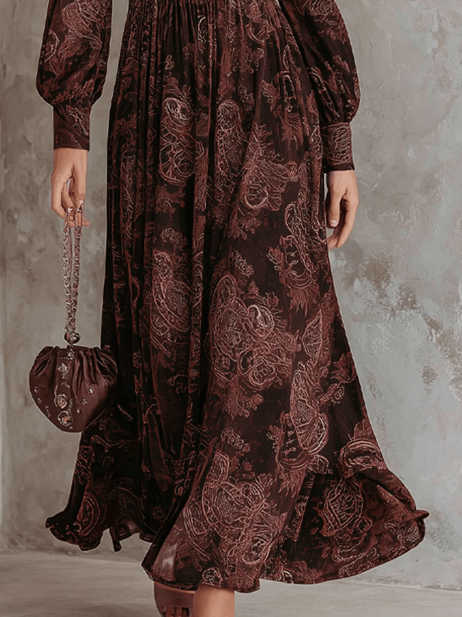 Maxi Dress with Paisley Print and Waist Accent