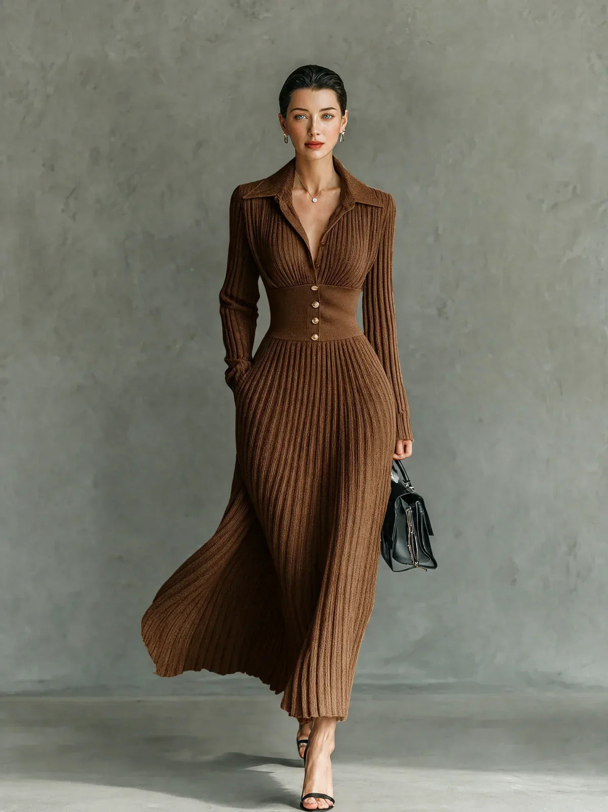 Eileen | Pleated Lapel Maxi Dress