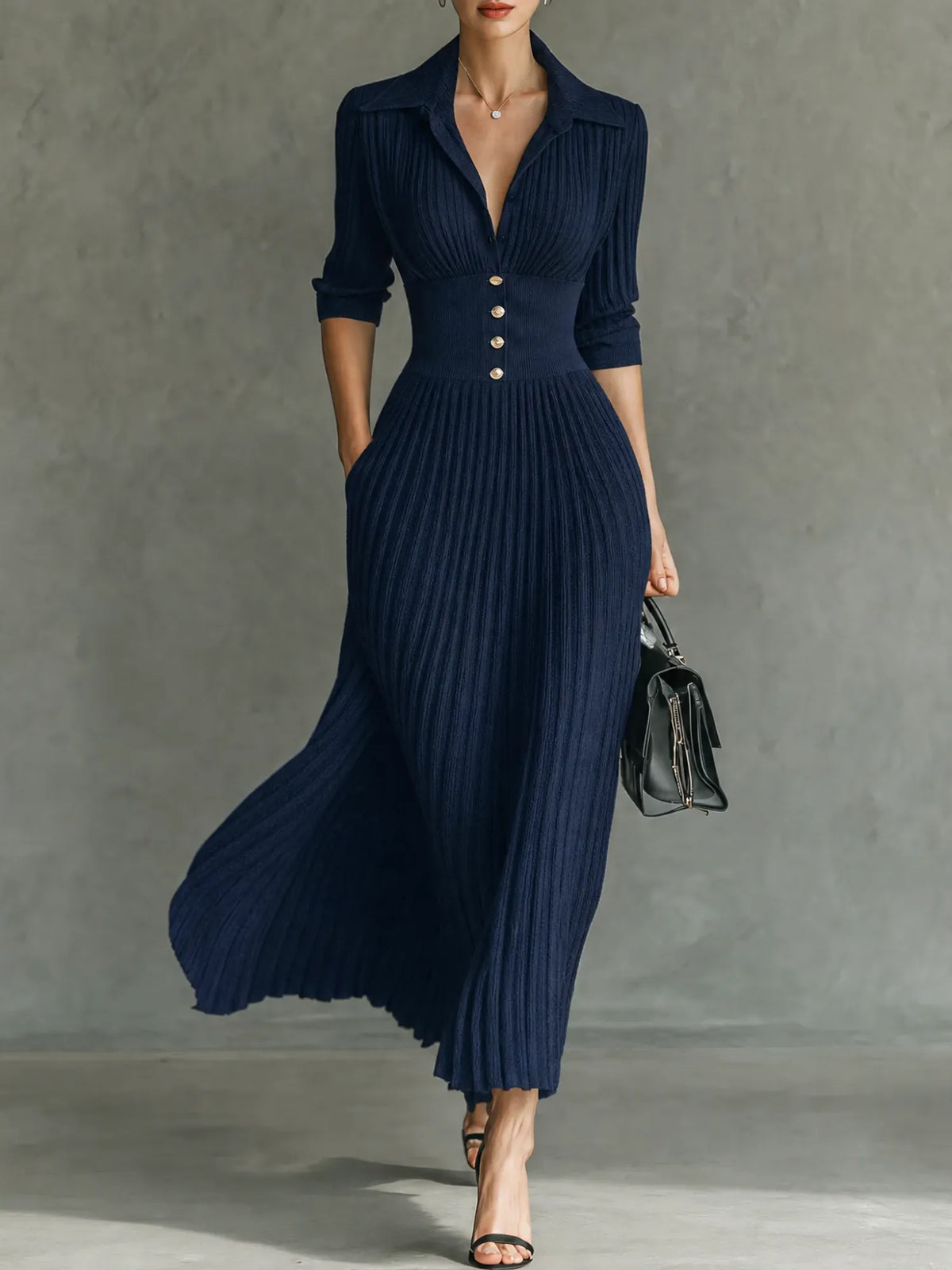 Eileen | Pleated Lapel Maxi Dress