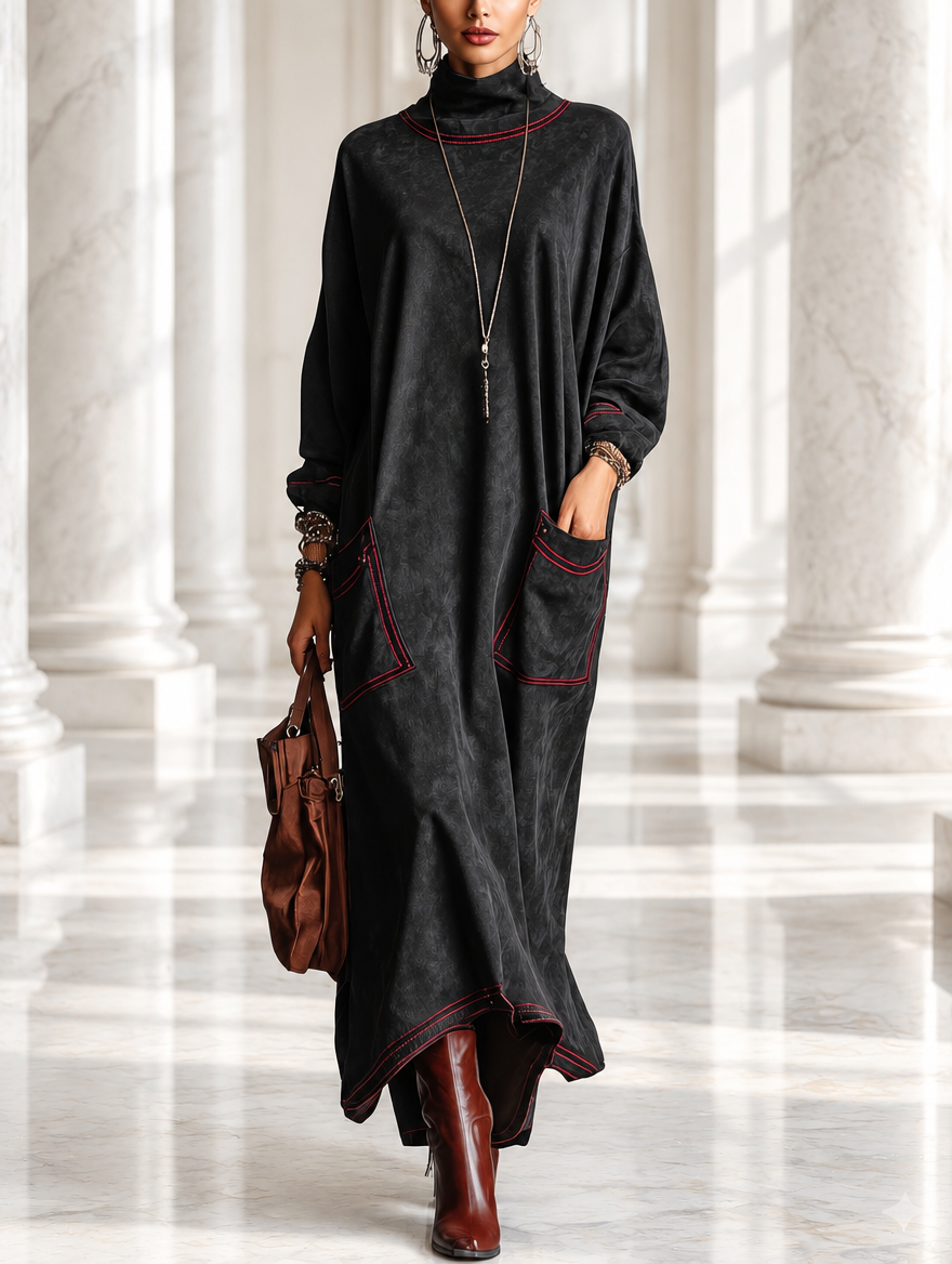 Manuela | Contrast-Stitch Maxi Dress