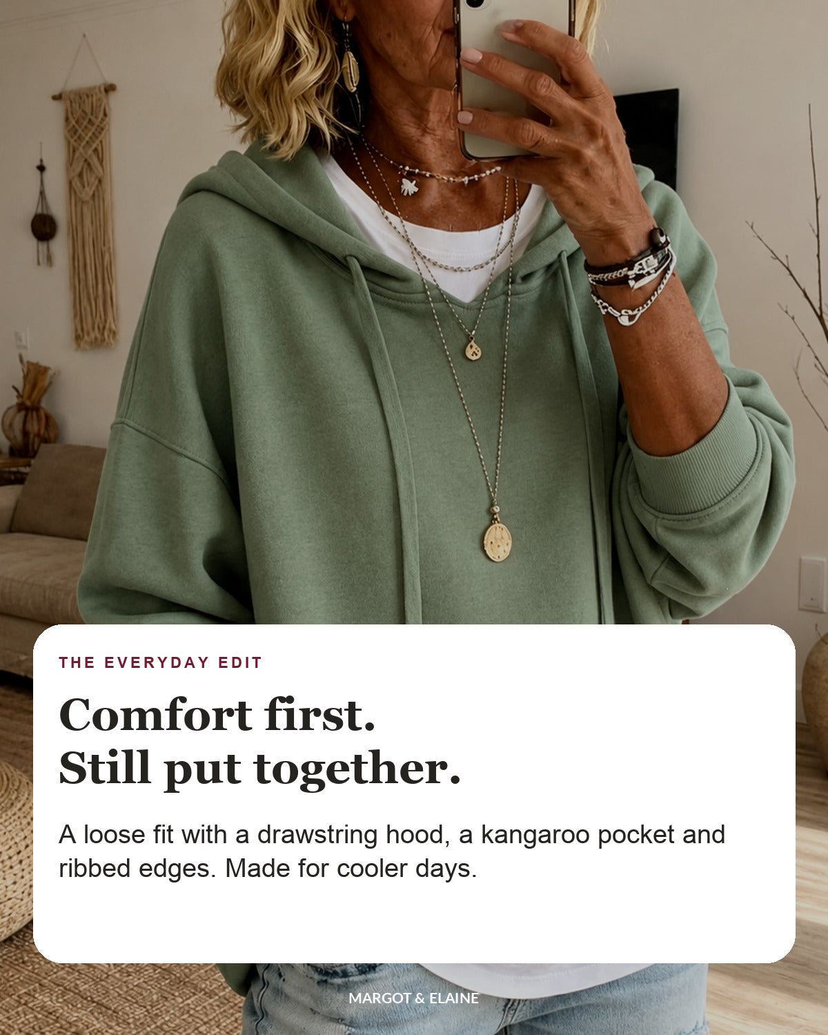 Amandine | Sage Green Oversized Hooded Sweater