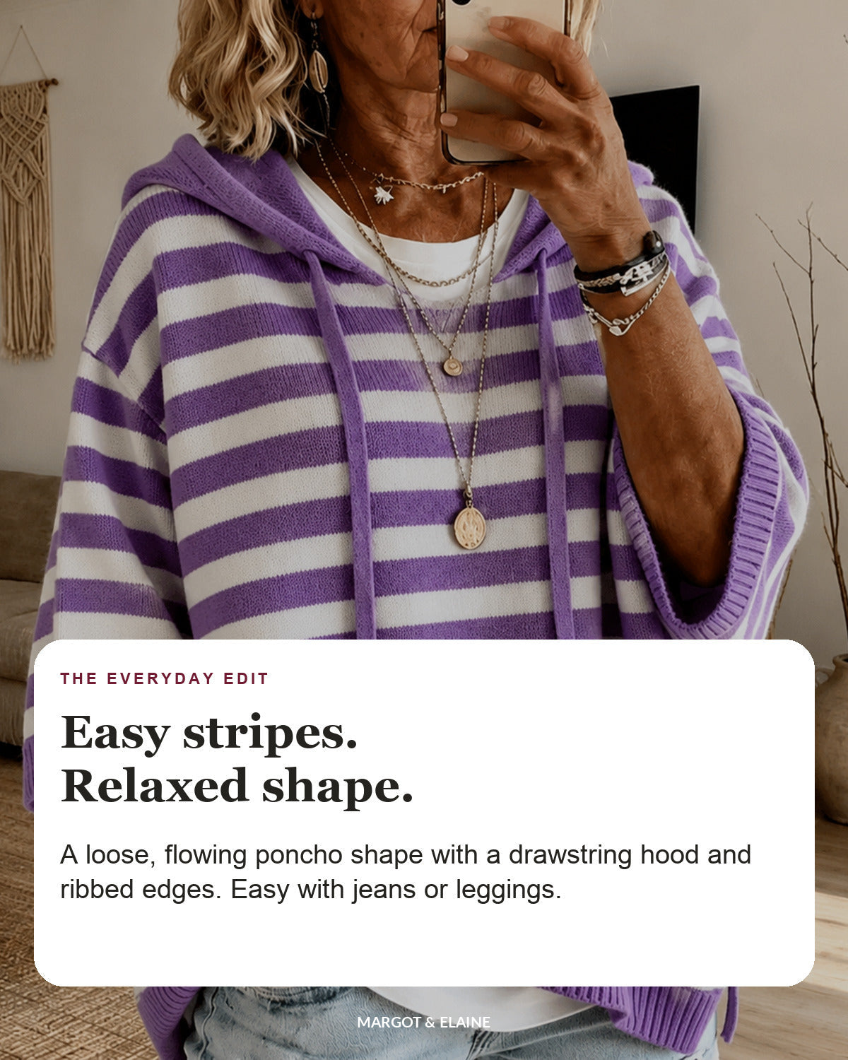 Anais | Purple Striped Hooded Poncho Sweater