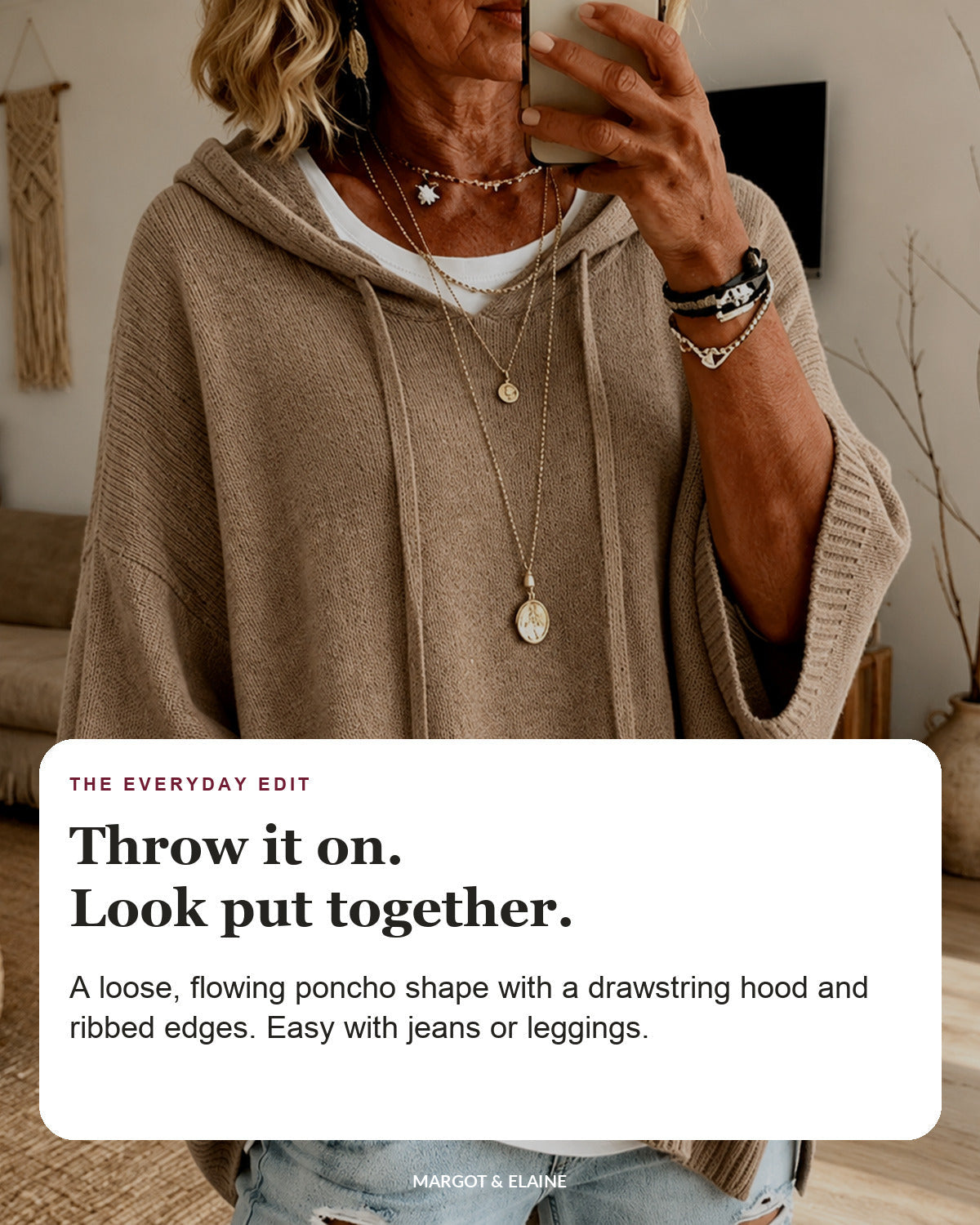 Manon | Taupe Hooded Poncho Sweater