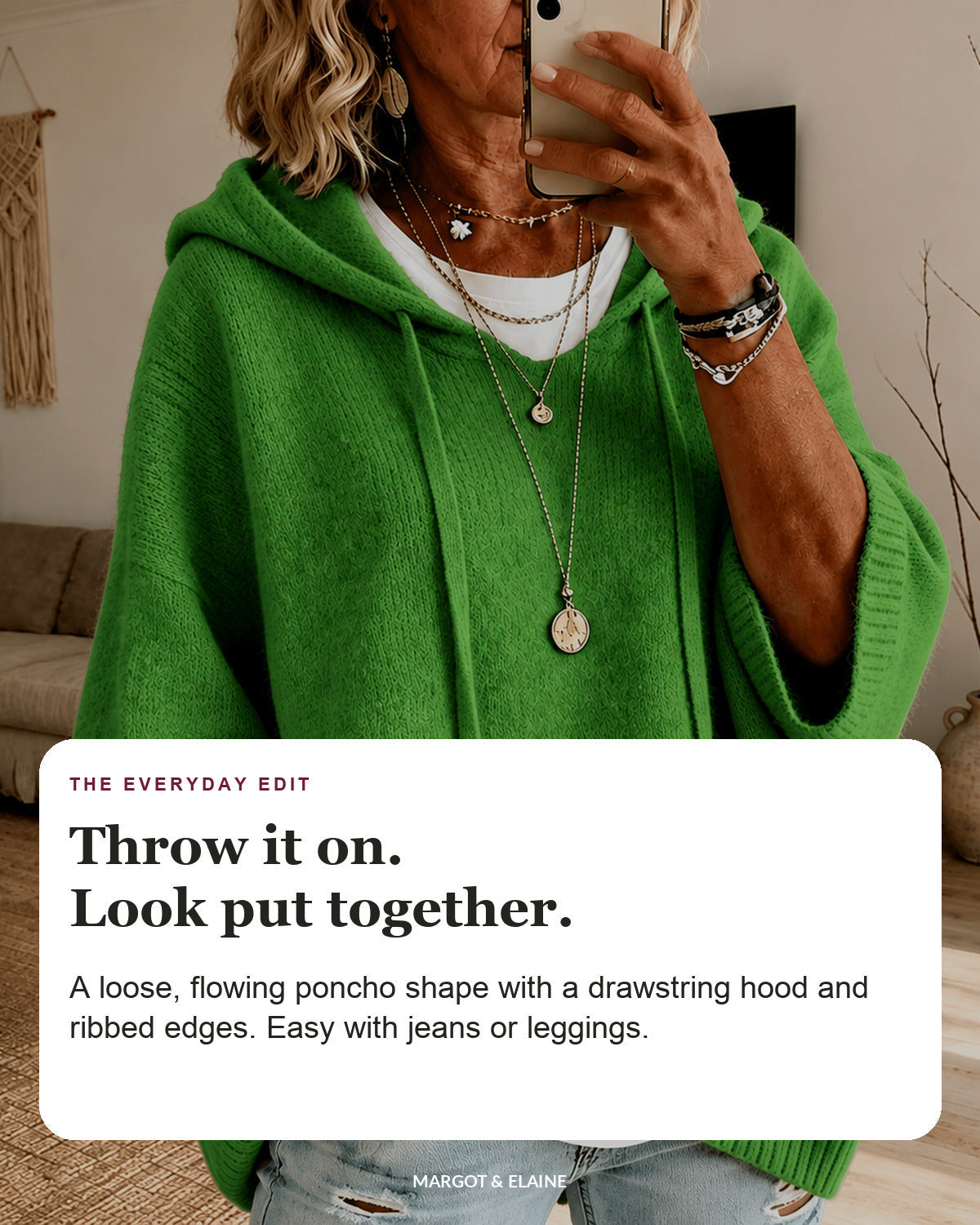 Margaux | Green Hooded Poncho Sweater