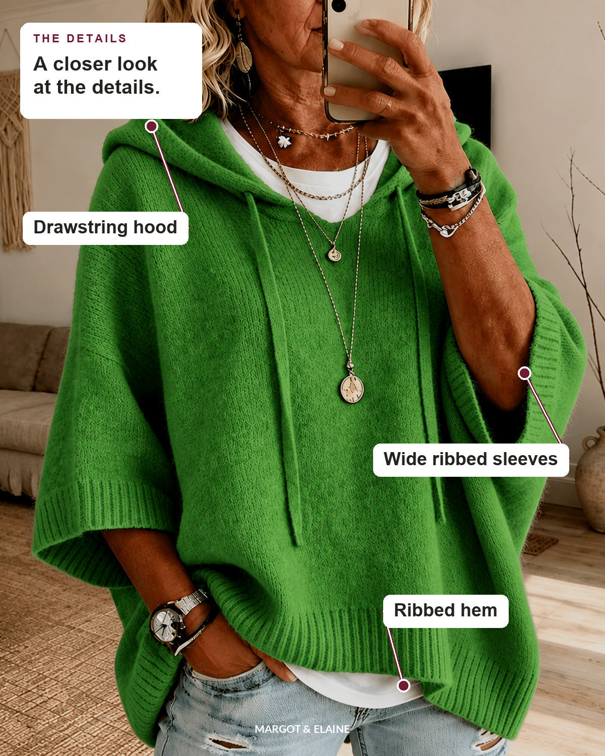 Margaux | Green Hooded Poncho Sweater