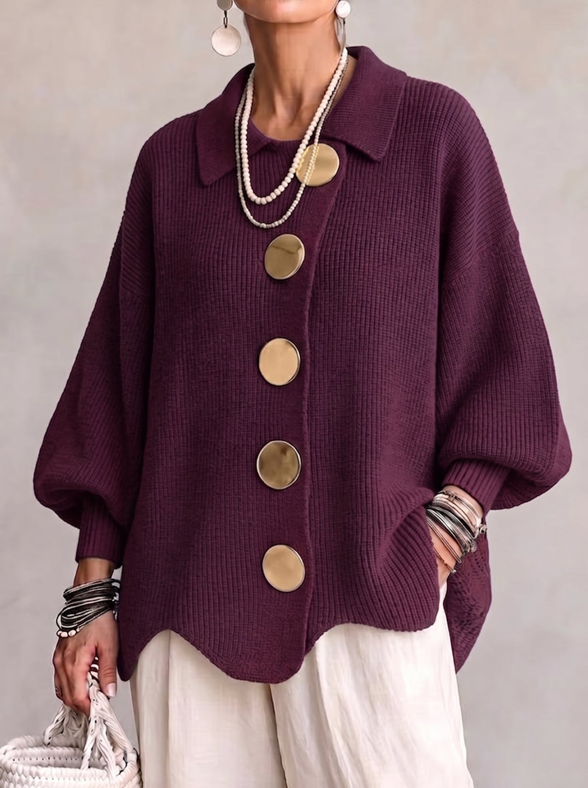 India | Oversized Collared Button Front Cardigan