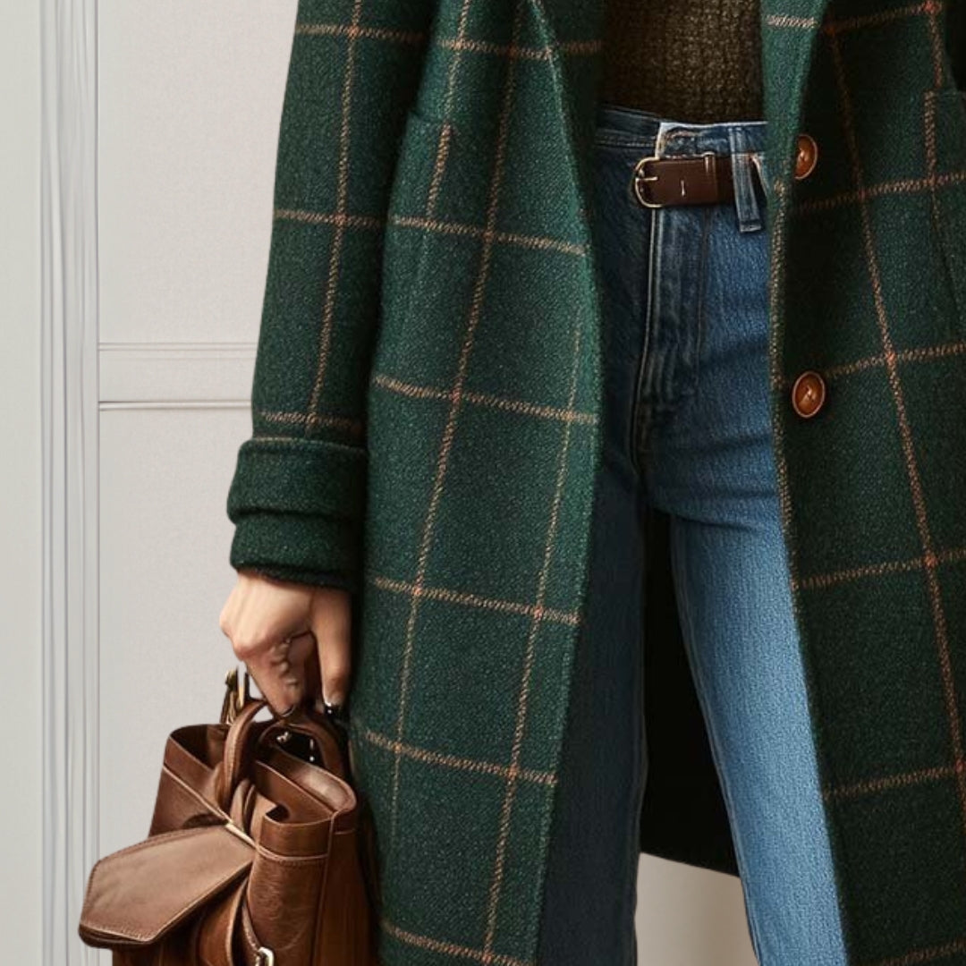 Chelsey | Long Tweed Plaid Coat