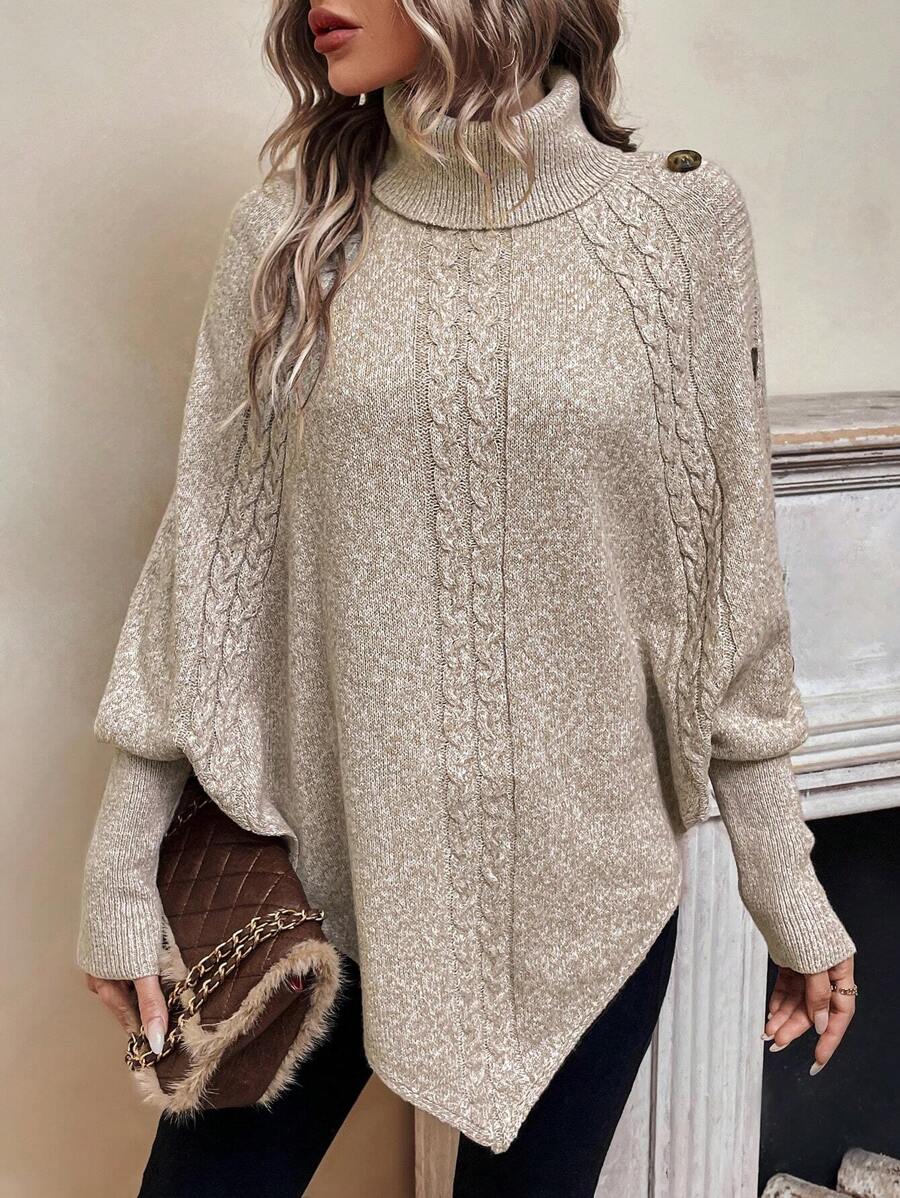 Alexis | Cable Knit Batwing Poncho Sweater