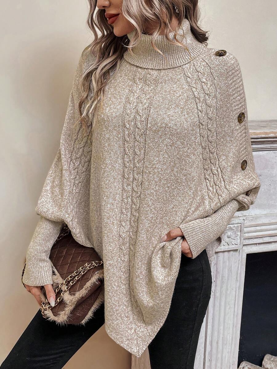 Alexis | Cable Knit Batwing Poncho Sweater
