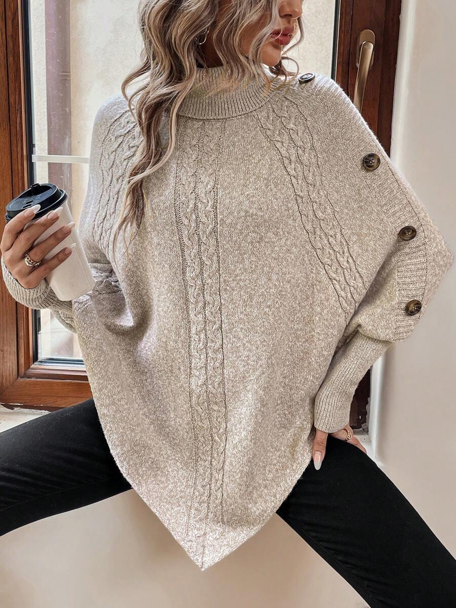 Alexis | Cable Knit Batwing Poncho Sweater
