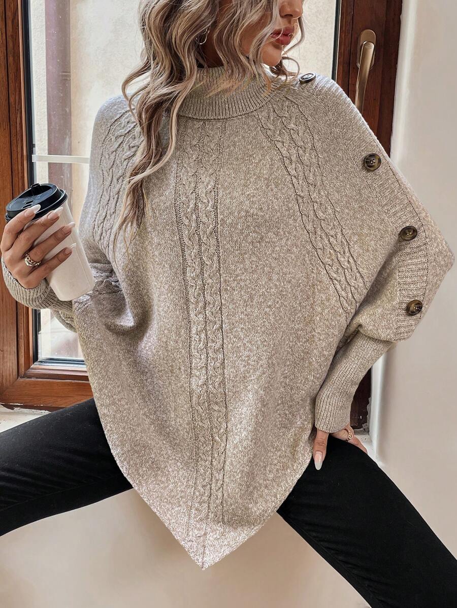 Alexis | Cable Knit Batwing Poncho Sweater