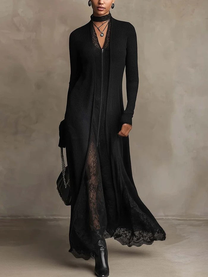Orla | Ribbed Knit Lace Maxi Dress