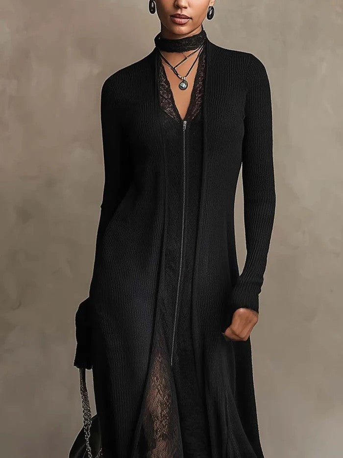 Orla | Ribbed Knit Lace Maxi Dress