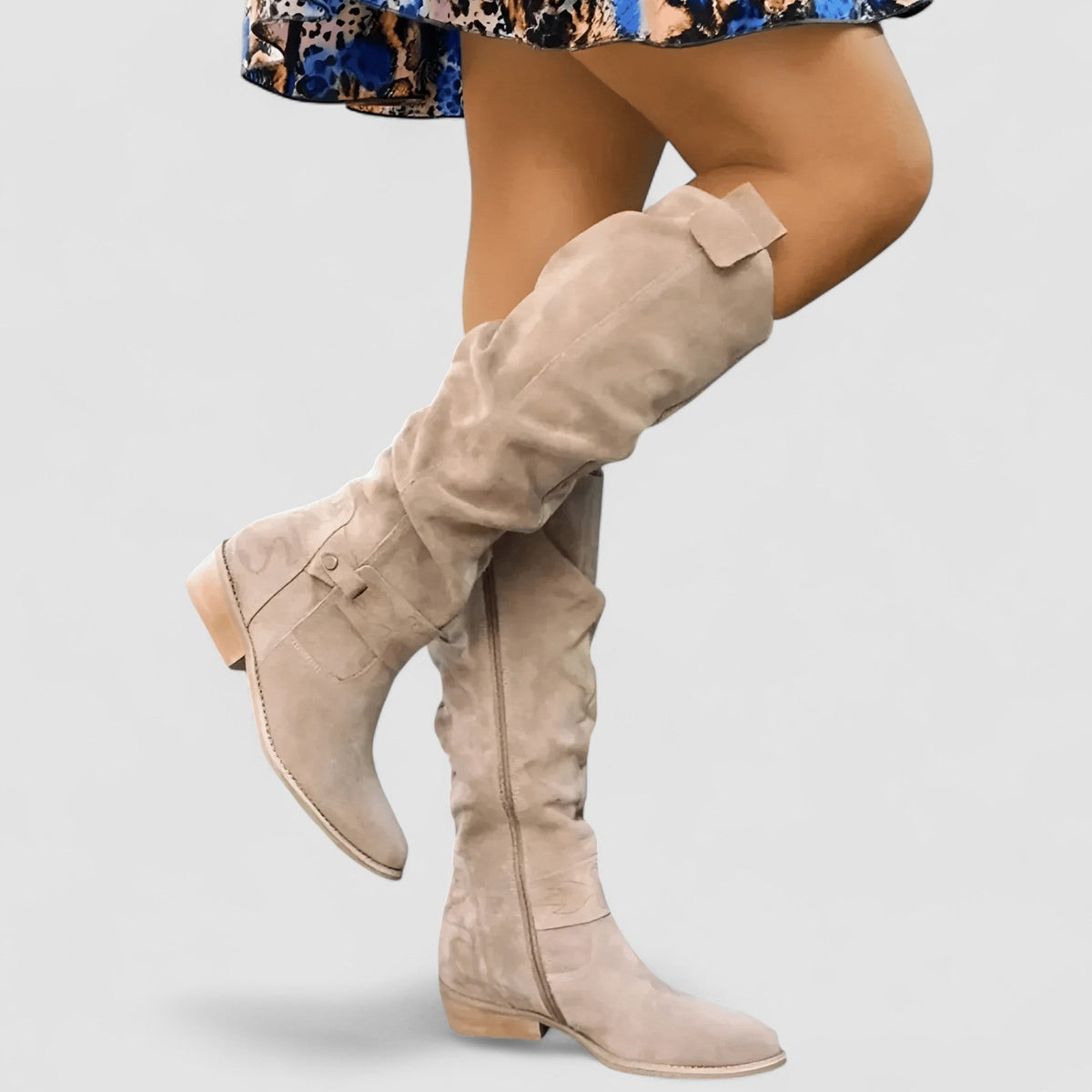 Charlotte | Suede-Look Knee-High Low Heel Boots