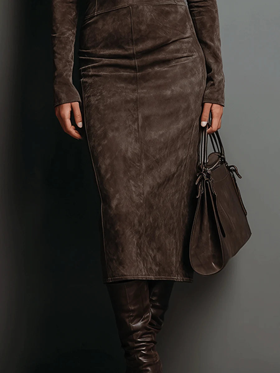 Holly | Suede-Look High-Neck Midi Dress