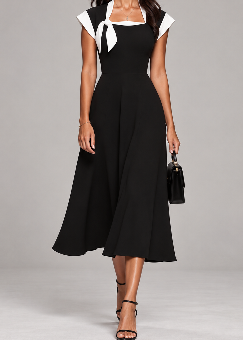 June | Color-Block Square-Neck Midi Dress