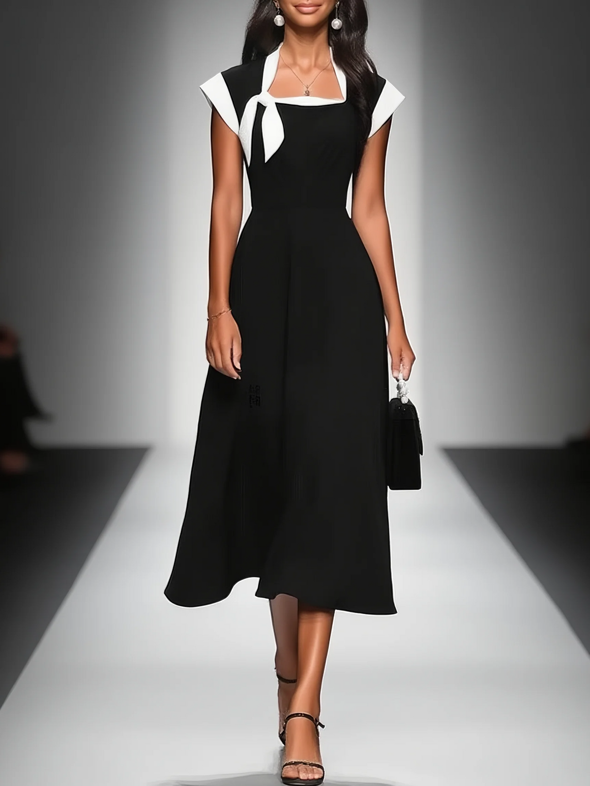 June | Color-Block Square-Neck Midi Dress