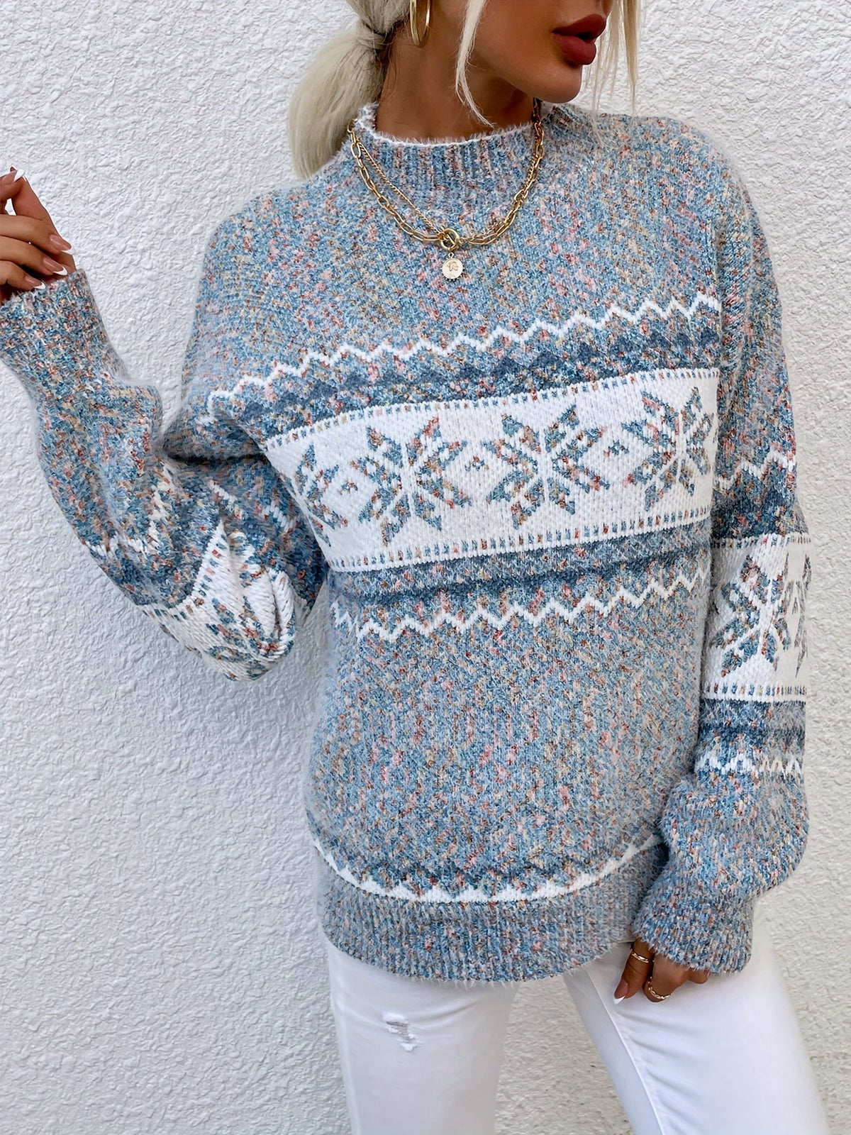 Ramona | Cozy Snowflake Mock-Neck Sweater