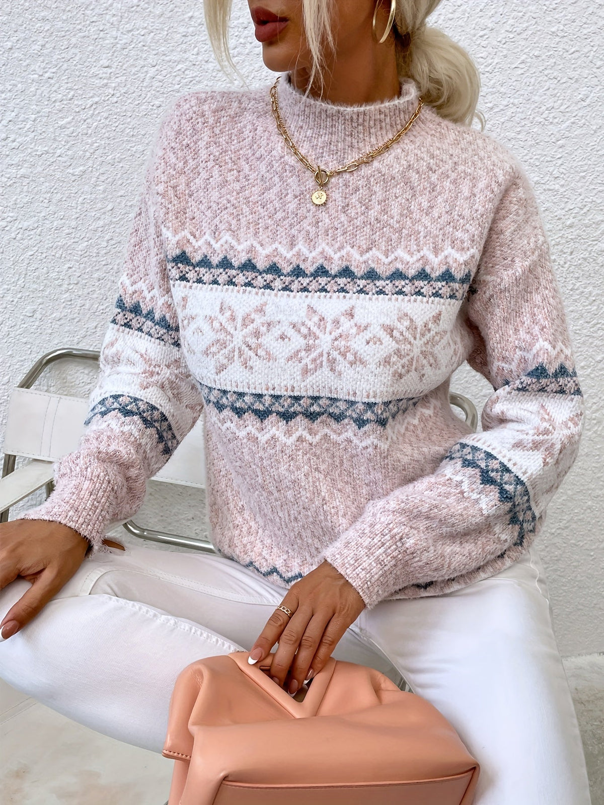 Ramona | Cozy Snowflake Mock-Neck Sweater