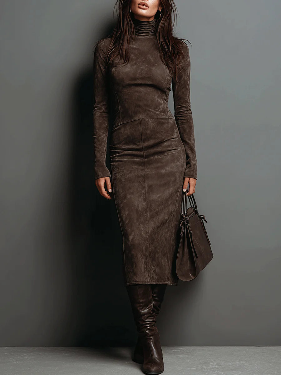 Holly | Suede-Look High-Neck Midi Dress
