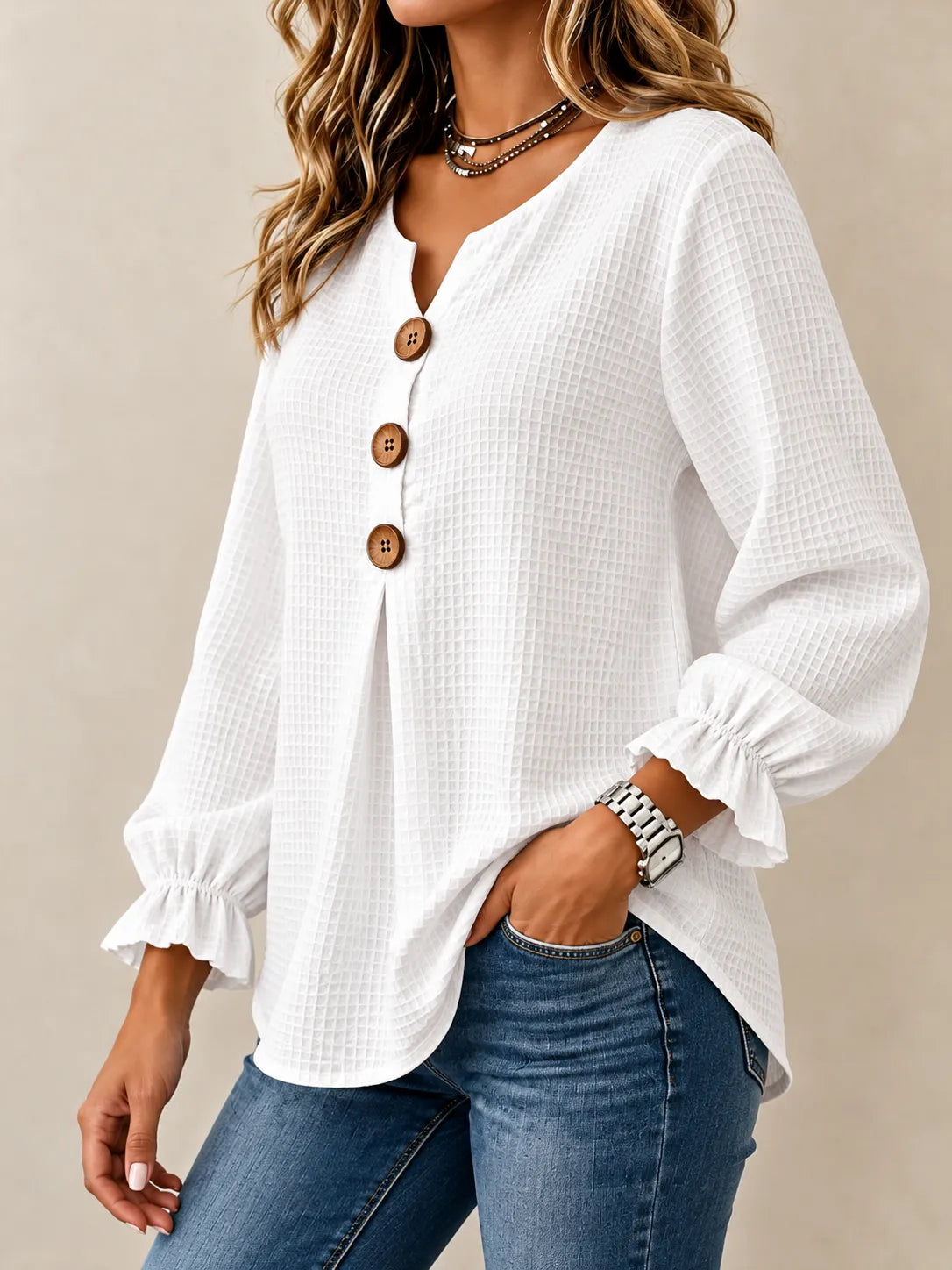 Amelia | Textured Button-Detail Relaxed Blouse